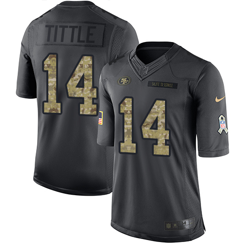 Men's Limited Y.A. Tittle Nike Jersey Black - #14 2016 Salute to Service NFL San Francisco 49ers